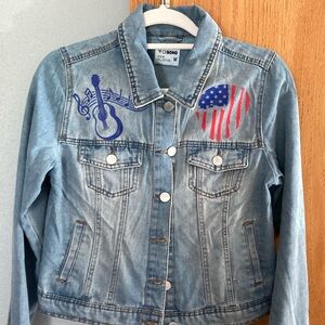 Blue Denim Jacket with Graphic Design